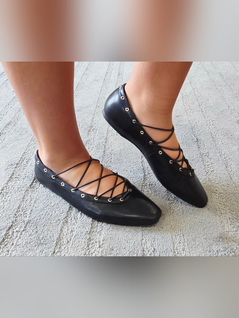 Wild Fable Jay Black Faux Leather D Toe Stretch Laces Slip on Flat - Women's 7.5